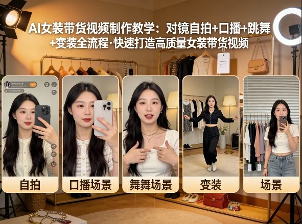 AI女装带货视频制作教学，对镜自拍、口播、跳舞、变装全流程，快速打造高质量女装带货视频小淇云库-创业网-网赚副业-网创副业-项目拆解-技术类创业资源网-副业网-免费资源下载小淇云库