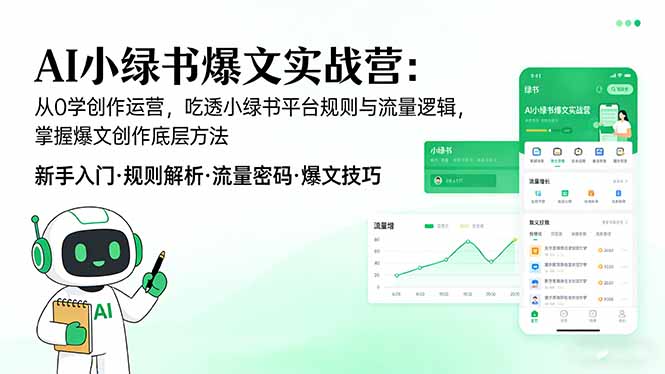 AI 小绿书爆文实战营：从0学创作运营，吃透小绿书平台规则与流量逻辑，掌握爆文创作底层方法小淇云库-创业网-网赚副业-网创副业-项目拆解-技术类创业资源网-副业网-免费资源下载小淇云库