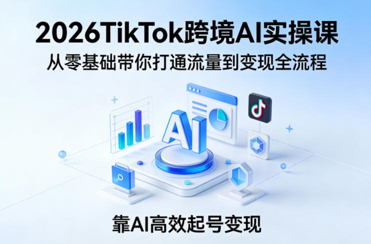 2026TikTok跨境AI实操课，从零基础带你打通流量到变现全流程，靠AI高效起号变现小淇云库-创业网-网赚副业-网创副业-项目拆解-技术类创业资源网-副业网-免费资源下载小淇云库