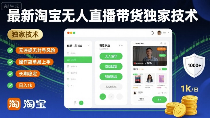 最新淘宝无人直播带货独家技术，无违规无封号风险，操作简单易上手，长期稳定日入1k【揭秘】小淇云库-创业网-网赚副业-网创副业-项目拆解-技术类创业资源网-副业网-免费资源下载小淇云库