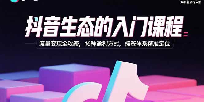 （15856期）抖音生态的入门课程：流量变现全攻略，16种盈利方式，标签体系精准定位小淇云库-创业网-网赚副业-网创副业-项目拆解-技术类创业资源网-副业网-免费资源下载小淇云库