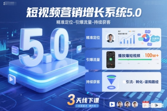 短视频营销增长系统5.0，精准定位-引爆流量-持续获客，3天线下课（音频+图片）小淇云库-创业网-网赚副业-网创副业-项目拆解-技术类创业资源网-副业网-免费资源下载小淇云库