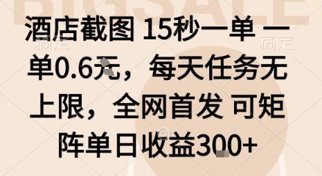 酒店截图15秒一单，一单0.6米，每天任务无上限，全网首发可矩阵单日收益3张【揭秘】小淇云库-创业网-网赚副业-网创副业-项目拆解-技术类创业资源网-副业网-免费资源下载小淇云库