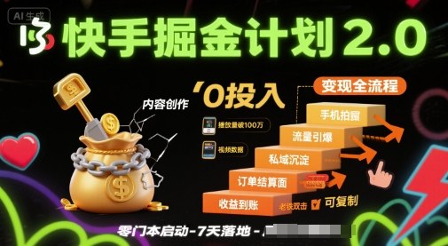 快手掘金计划2.0，快手电商变现全流程，简单可复制，0投入小淇云库-创业网-网赚副业-网创副业-项目拆解-技术类创业资源网-副业网-免费资源下载小淇云库