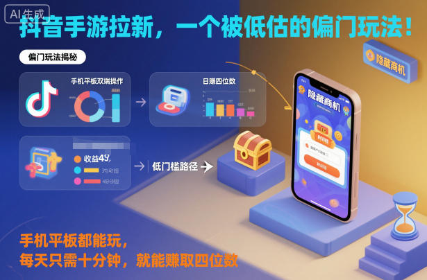 抖音手游拉新,一个被低估的偏门玩法!手机平板都能玩,每天只需十分钟,就能賺取四位数【揭秘】小淇云库-创业网-网赚副业-网创副业-项目拆解-技术类创业资源网-副业网-免费资源下载小淇云库