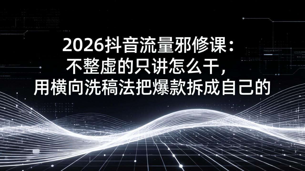 2026抖音流量邪修课：不整虚的只讲怎么干，用横向洗稿法把爆款拆成自己的小淇云库-创业网-网赚副业-网创副业-项目拆解-技术类创业资源网-副业网-免费资源下载小淇云库