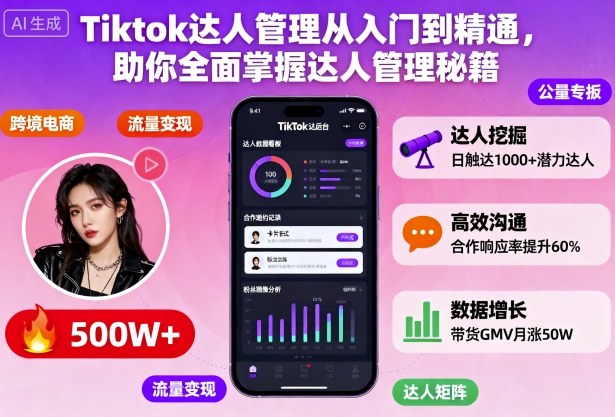 Tiktok达人管理从入门到精通，助你全面掌握达人管理秘籍小淇云库-创业网-网赚副业-网创副业-项目拆解-技术类创业资源网-副业网-免费资源下载小淇云库