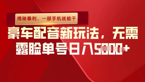 (揭秘暴利)豪车配音新玩法,无需露脸单号日入多张,一部手机就能干小淇云库-创业网-网赚副业-网创副业-项目拆解-技术类创业资源网-副业网-免费资源下载小淇云库