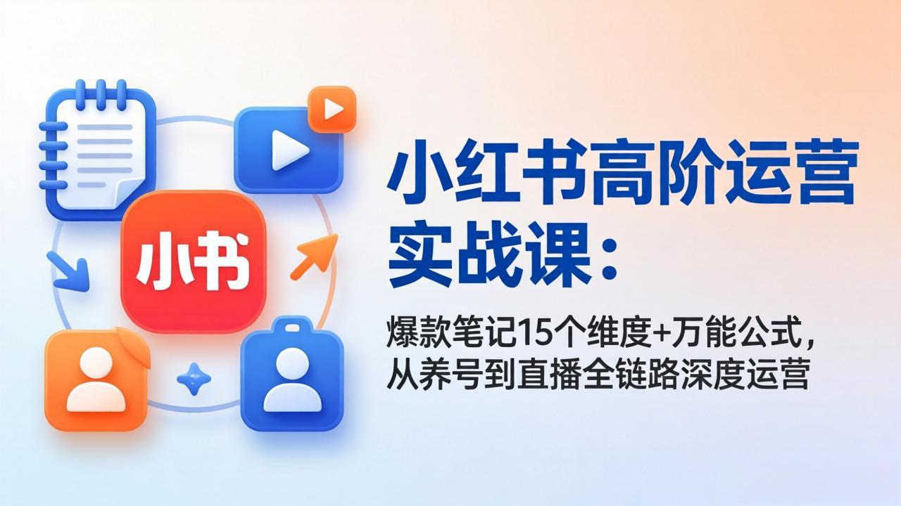 小红书高阶运营实战课:爆款笔记15个维度+万能公式,从养号到直播全链路深度运营小淇云库-创业网-网赚副业-网创副业-项目拆解-技术类创业资源网-副业网-免费资源下载小淇云库
