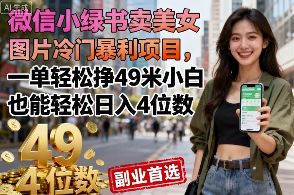 微信小绿书卖美女图片冷门暴利项目，一单轻松挣49米小白也能轻松日入4位数小淇云库-创业网-网赚副业-网创副业-项目拆解-技术类创业资源网-副业网-免费资源下载小淇云库