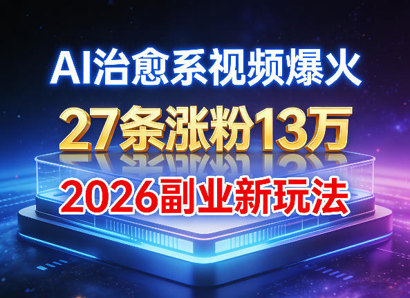 AI治愈系视频爆火，27条涨粉13W，2026新手副业新玩法小淇云库-创业网-网赚副业-网创副业-项目拆解-技术类创业资源网-副业网-免费资源下载小淇云库