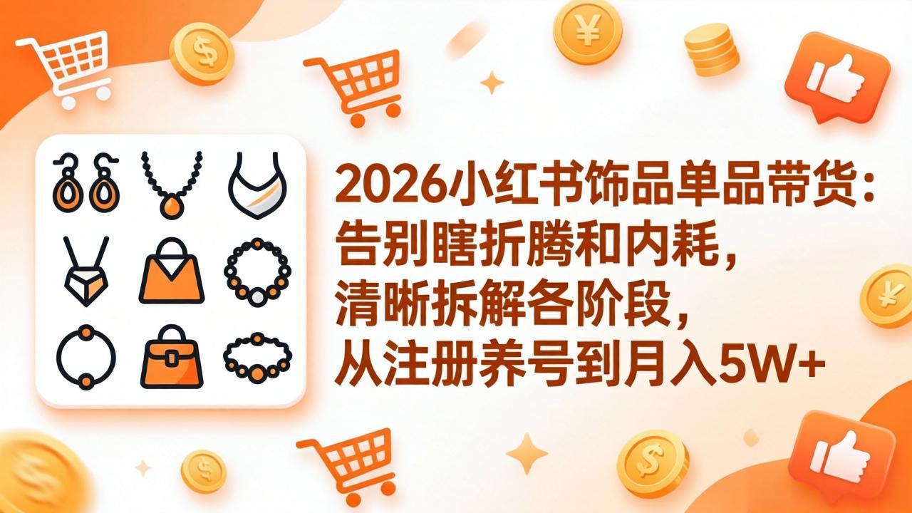 2026小红书饰品单品带货：告别瞎折腾和内耗，清晰拆解各阶段，从注册养号到月入5W+小淇云库-创业网-网赚副业-网创副业-项目拆解-技术类创业资源网-副业网-免费资源下载小淇云库