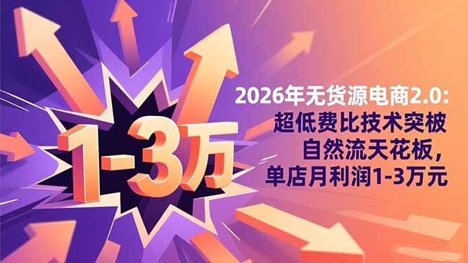 2026年无货源电商2.0【更新】：超低费比技术突破自然流天花板，单店月利润1-3万元小淇云库-创业网-网赚副业-网创副业-项目拆解-技术类创业资源网-副业网-免费资源下载小淇云库