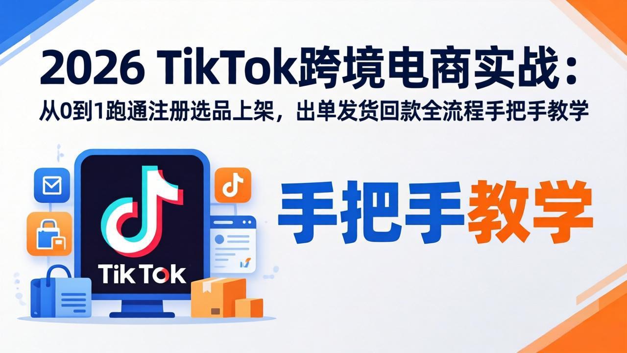 2026TikTok跨境电商实战：从0到1跑通注册选品上架，出单发货回款全流程手把手教学小淇云库-创业网-网赚副业-网创副业-项目拆解-技术类创业资源网-副业网-免费资源下载小淇云库