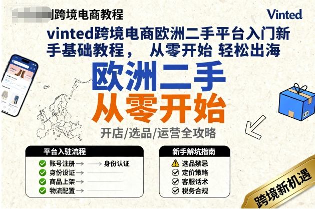 vinted跨境电商欧洲二手平台入门新手基础教程，从零开始轻松出海小淇云库-创业网-网赚副业-网创副业-项目拆解-技术类创业资源网-副业网-免费资源下载小淇云库