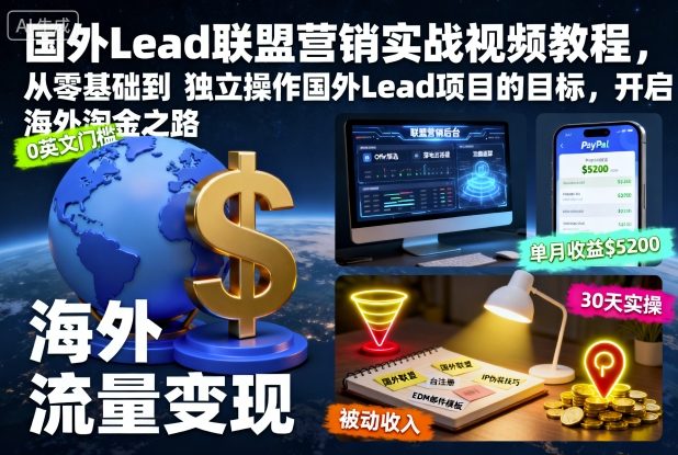 国外Lead联盟营销实战视频教程，从零基础到独立操作国外Lead项目的目标，开启海外淘金之路小淇云库-创业网-网赚副业-网创副业-项目拆解-技术类创业资源网-副业网-免费资源下载小淇云库