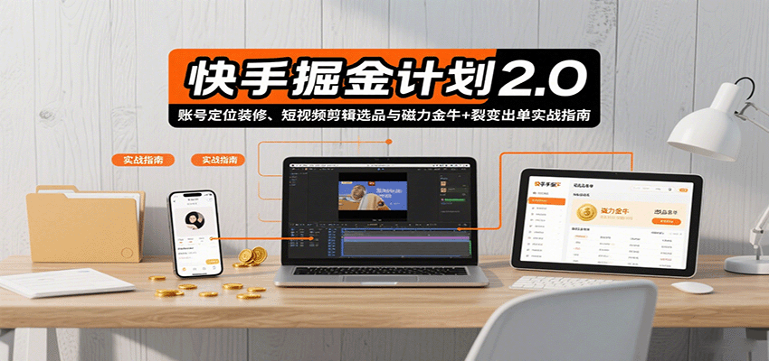 快手掘金计划2.0，账号定位装修、短视频剪辑选品与磁力金牛+裂变出单实战指南小淇云库-创业网-网赚副业-网创副业-项目拆解-技术类创业资源网-副业网-免费资源下载小淇云库