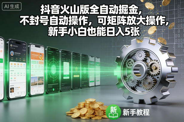 抖音火山版全自动掘金，不封号自动操作，可矩阵放大操作，新手小白也能日入5张【揭秘】小淇云库-创业网-网赚副业-网创副业-项目拆解-技术类创业资源网-副业网-免费资源下载小淇云库
