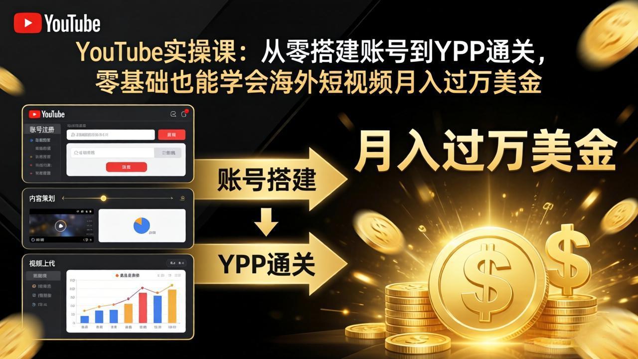 YouTube实操课:从零搭建账号到YPP通关,零基础也能学会海外短视频月入过万美金小淇云库-创业网-网赚副业-网创副业-项目拆解-技术类创业资源网-副业网-免费资源下载小淇云库