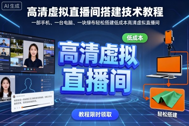 高清虚拟直播间搭建技术教程，一部手机、一台电脑、一块绿布轻松搭建低成本高清虚拟直播间小淇云库-创业网-网赚副业-网创副业-项目拆解-技术类创业资源网-副业网-免费资源下载小淇云库