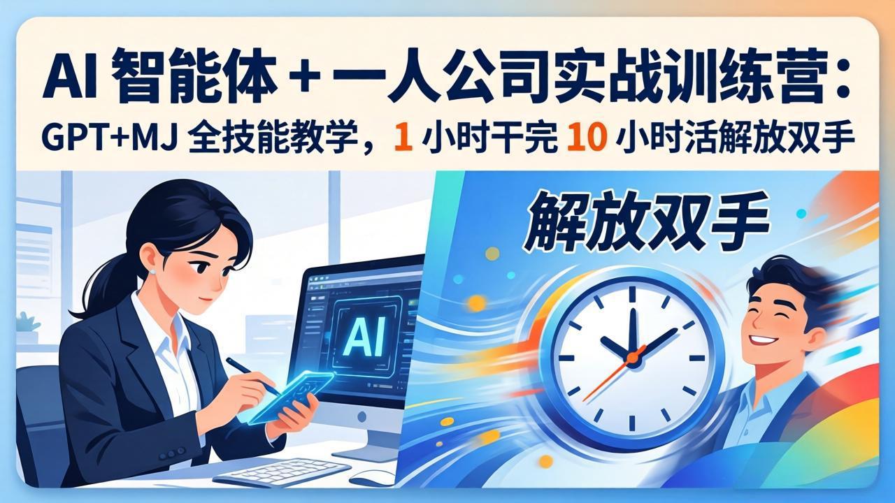 AI 智能体 + 一人公司实战训练营：GPT+MJ 全技能教学，1 小时干完 10 小时活解放双手小淇云库-创业网-网赚副业-网创副业-项目拆解-技术类创业资源网-副业网-免费资源下载小淇云库