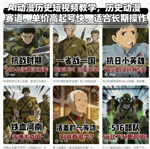 AI动漫历史短视频教学,历史动漫赛道,单价高起号快,适合长期操作小淇云库-创业网-网赚副业-网创副业-项目拆解-技术类创业资源网-副业网-免费资源下载小淇云库