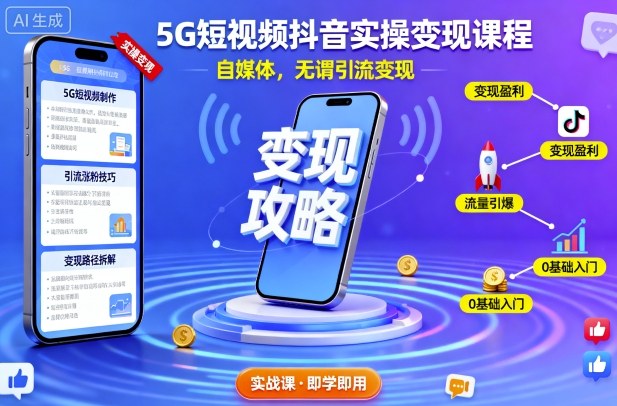 5G短视频抖音实操变现课程，自媒体，无谓引流变现小淇云库-创业网-网赚副业-网创副业-项目拆解-技术类创业资源网-副业网-免费资源下载小淇云库