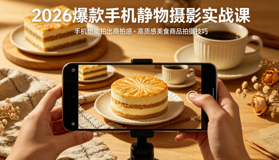 2026爆款手机静物摄影实战课，手机也能拍出商拍感，学会拍出高质感美食商品小淇云库-创业网-网赚副业-网创副业-项目拆解-技术类创业资源网-副业网-免费资源下载小淇云库
