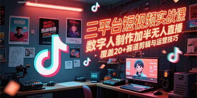 (15265期)三平台短视频实战课,数字人制作加半无人直播,覆盖20+赛道剪辑与运营技巧小淇云库-创业网-网赚副业-网创副业-项目拆解-技术类创业资源网-副业网-免费资源下载小淇云库