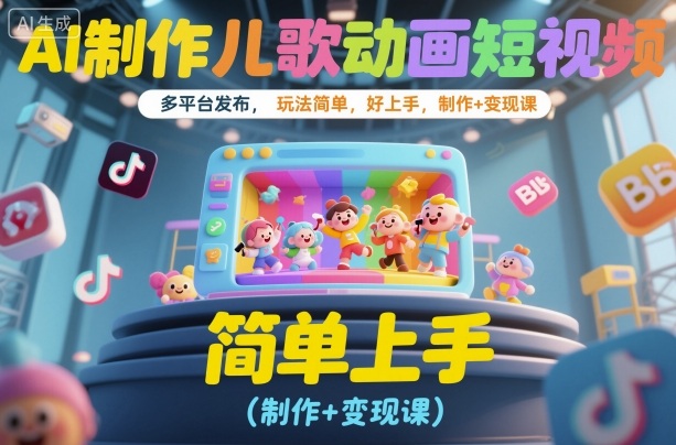 AI制作儿歌动画短视频，多平台发布，玩法简单，好上手，制作+变现课小淇云库-创业网-网赚副业-网创副业-项目拆解-技术类创业资源网-副业网-免费资源下载小淇云库