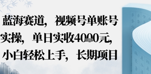蓝海赛道，视频号单账号实操，单日实收1k，小白轻松上手，长期项目小淇云库-创业网-网赚副业-网创副业-项目拆解-技术类创业资源网-副业网-免费资源下载小淇云库