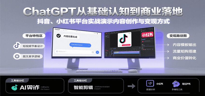 ChatGPT从基础认知到商业落地，实战演示抖音、小红书等平台的内容创作与变现小淇云库-创业网-网赚副业-网创副业-项目拆解-技术类创业资源网-副业网-免费资源下载小淇云库