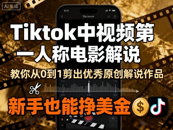 Tiktok中视频第一人称电影解说，教你从0到1剪出一个优秀的原创解说作品，新手也能挣美金小淇云库-创业网-网赚副业-网创副业-项目拆解-技术类创业资源网-副业网-免费资源下载小淇云库