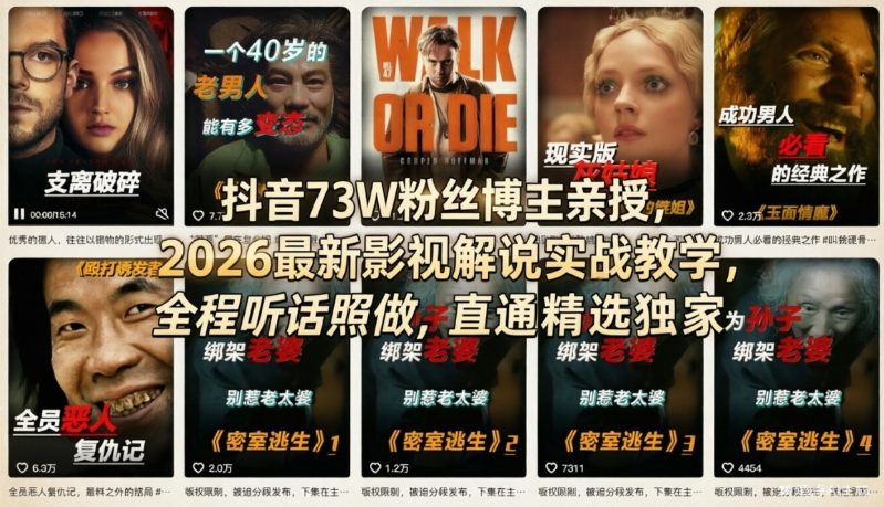 抖音73W粉丝博主亲授,2026最新影视解说实战教学,全程听话照做,直通精选独家小淇云库-创业网-网赚副业-网创副业-项目拆解-技术类创业资源网-副业网-免费资源下载小淇云库