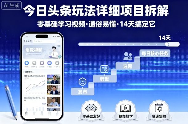 今日头条玩法详细项目拆解，零基础学习视频 通俗易懂 14天搞定它小淇云库-创业网-网赚副业-网创副业-项目拆解-技术类创业资源网-副业网-免费资源下载小淇云库