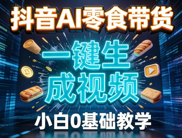 抖音AI零食带货，一键生成视频，小白0基础教学小淇云库-创业网-网赚副业-网创副业-项目拆解-技术类创业资源网-副业网-免费资源下载小淇云库