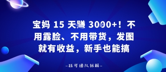 宝妈15天賺3k+！不用露脸、不用带货，发图就有收益，新手也能搞小淇云库-创业网-网赚副业-网创副业-项目拆解-技术类创业资源网-副业网-免费资源下载小淇云库