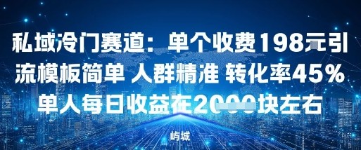 私域冷门赛道：单个收费198米引流模板简单人群精准转化率45%单人每日收益在1k+小淇云库-创业网-网赚副业-网创副业-项目拆解-技术类创业资源网-副业网-免费资源下载小淇云库