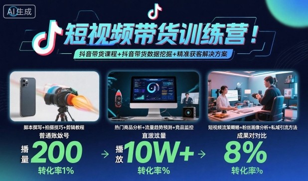 短视频带货训练营,抖音带货课程+抖音带货数据挖掘+精准获客解决方案小淇云库-创业网-网赚副业-网创副业-项目拆解-技术类创业资源网-副业网-免费资源下载小淇云库