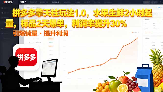 拼多多 擎天柱玩法1.0，水果生鲜2小时起量，标品2天爆单，利润率提升30%小淇云库-创业网-网赚副业-网创副业-项目拆解-技术类创业资源网-副业网-免费资源下载小淇云库