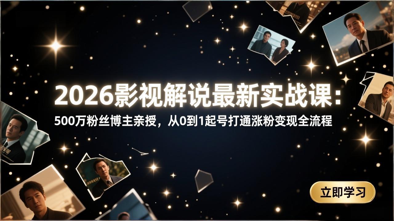 2026影视解说最新实战课:500万粉丝博主亲授,从0到1起号打通涨粉变现全流程小淇云库-创业网-网赚副业-网创副业-项目拆解-技术类创业资源网-副业网-免费资源下载小淇云库