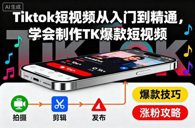 Tiktok短视频从入门到精通，学会制作TK爆款短视频小淇云库-创业网-网赚副业-网创副业-项目拆解-技术类创业资源网-副业网-免费资源下载小淇云库