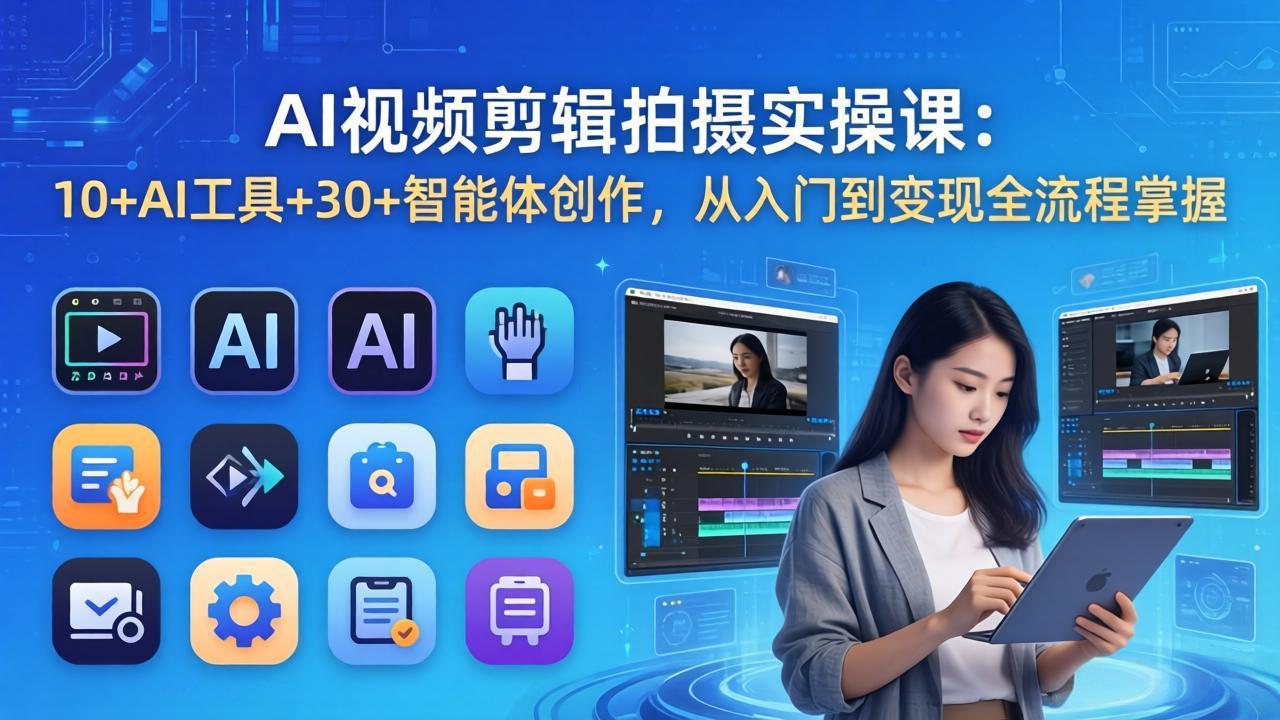 AI 视频剪辑拍摄实操课:10+AI工具+30+智能体创作,从入门到变现全流程掌握小淇云库-创业网-网赚副业-网创副业-项目拆解-技术类创业资源网-副业网-免费资源下载小淇云库