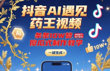 抖音AI遇见药王视频，条条10W赞，快速起千粉万粉号，傻瓜式制作教学小淇云库-创业网-网赚副业-网创副业-项目拆解-技术类创业资源网-副业网-免费资源下载小淇云库