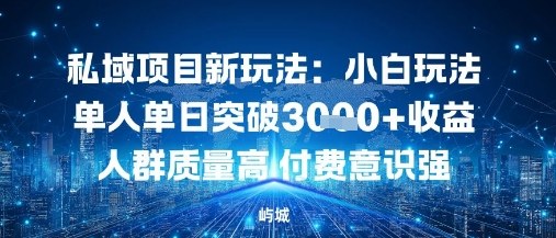 私域项目新玩法：小白玩法单人单日突破1k收益人群质量高付费意识强小淇云库-创业网-网赚副业-网创副业-项目拆解-技术类创业资源网-副业网-免费资源下载小淇云库