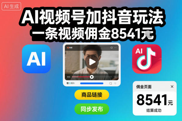 AI视频号加抖音玩法，一条视频佣金8541米小淇云库-创业网-网赚副业-网创副业-项目拆解-技术类创业资源网-副业网-免费资源下载小淇云库