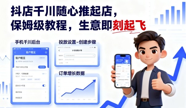 抖店千川随心推起店，保姆级教程，生意即刻起飞小淇云库-创业网-网赚副业-网创副业-项目拆解-技术类创业资源网-副业网-免费资源下载小淇云库