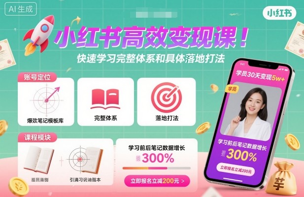 小红书高效变现课，快速学习小红书完整体系和具体落地打法小淇云库-创业网-网赚副业-网创副业-项目拆解-技术类创业资源网-副业网-免费资源下载小淇云库