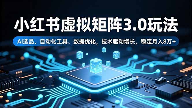 小红书虚拟矩阵3.0玩法，AI选品、自动化工具、数据优化，技术驱动增长，稳定月入8万+小淇云库-创业网-网赚副业-网创副业-项目拆解-技术类创业资源网-副业网-免费资源下载小淇云库